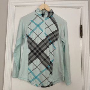 San Soleil Long Sleeve UPF 50 1/4 Zip Check Plaid Blue Size XS